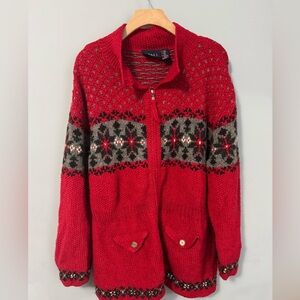 Vintag 90s Liz Claiborne crazy horse sweater/tunic Christmas ramie blend large